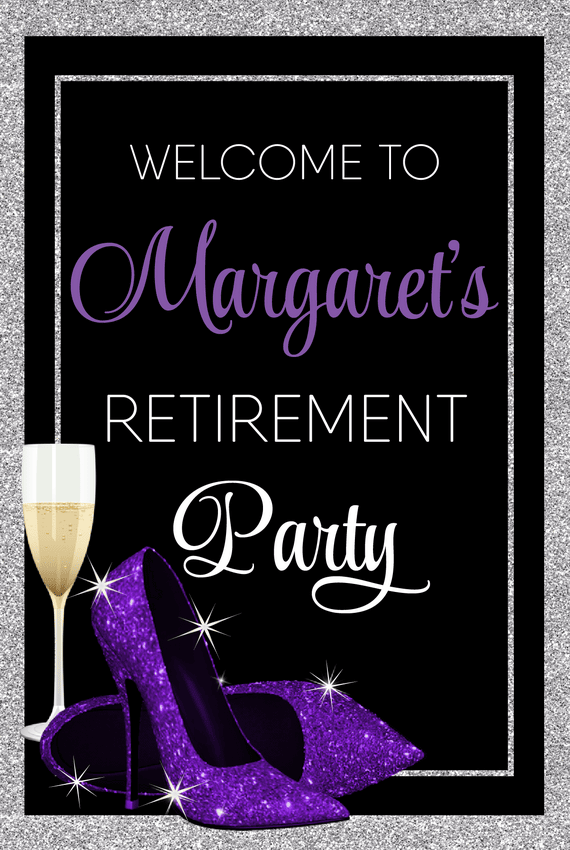 Glitter Heels Retirement Welcome Sign - Purple