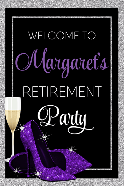 Glitter Heels Retirement Welcome Sign - Purple