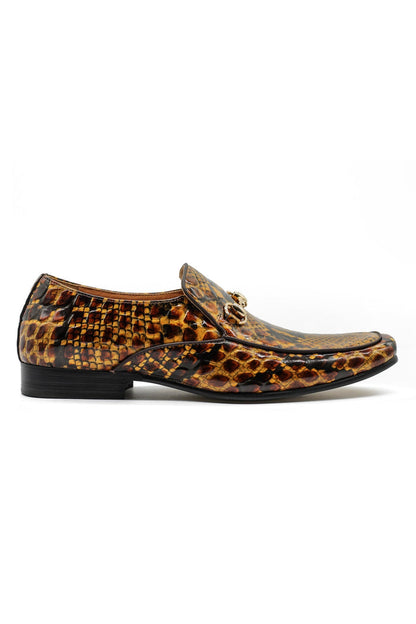 Glossy Real Leather Shoes Printed Gold Snaffle Bit Party Loafers