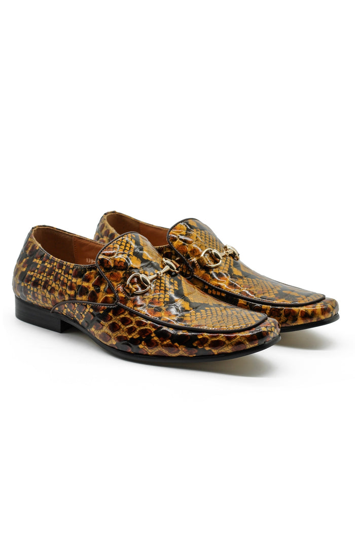 Glossy Real Leather Shoes Printed Gold Snaffle Bit Party Loafers