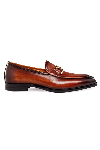 GOLD BUCKLE LOAFERS IN BROWN