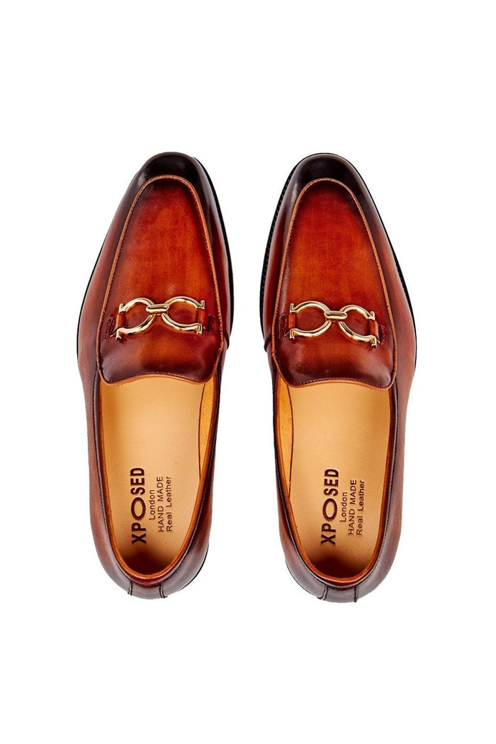 GOLD BUCKLE LOAFERS IN BROWN