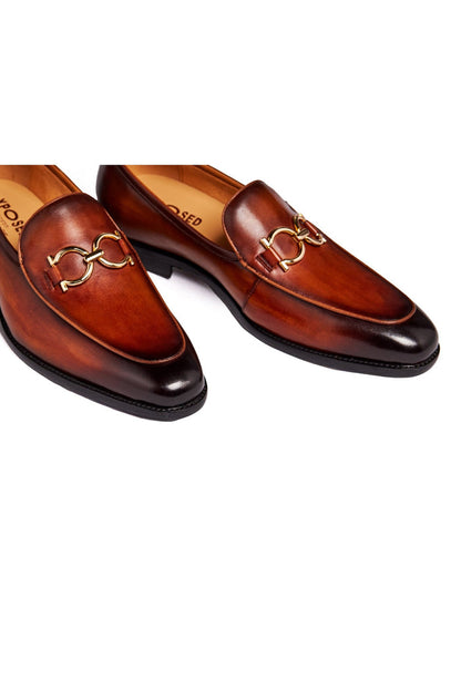 GOLD BUCKLE LOAFERS IN BROWN