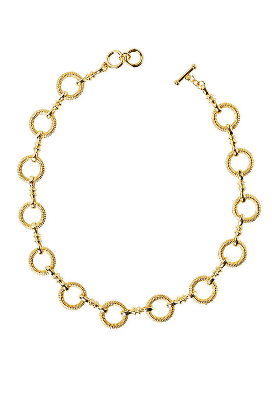 Gold Ribbed Circle Link Short Necklace | Ming Wang