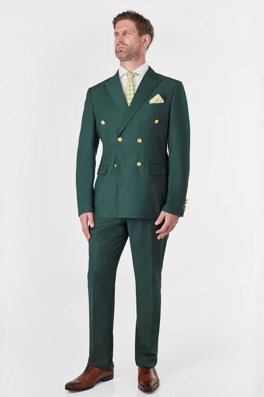 GREEN DOUBLE BREASTED TAILORED SUIT GOLD BUTTONS