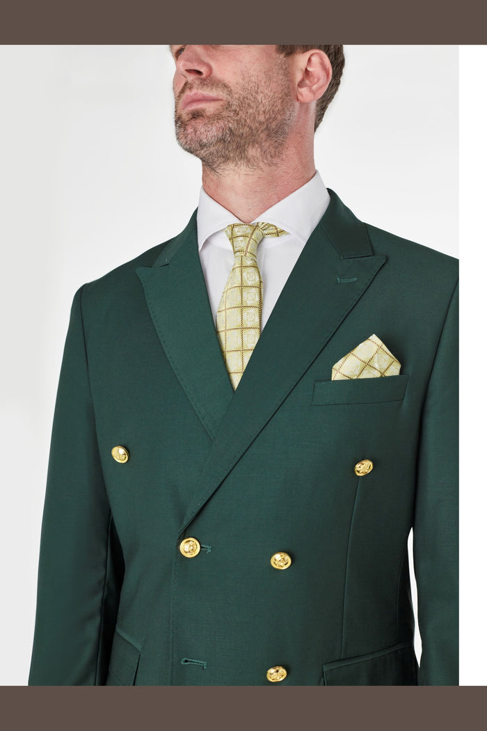 GREEN DOUBLE BREASTED TAILORED SUIT GOLD BUTTONS