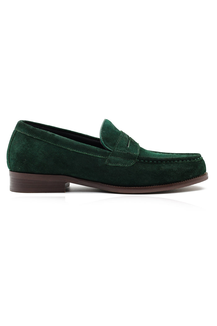 GREEN SUEDE LEATHER PENNY LOAFERS
