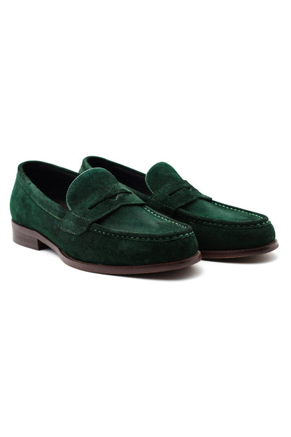 GREEN SUEDE LEATHER PENNY LOAFERS