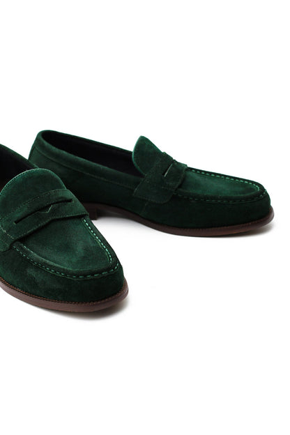 GREEN SUEDE LEATHER PENNY LOAFERS