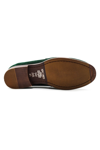 GREEN SUEDE LEATHER PENNY LOAFERS