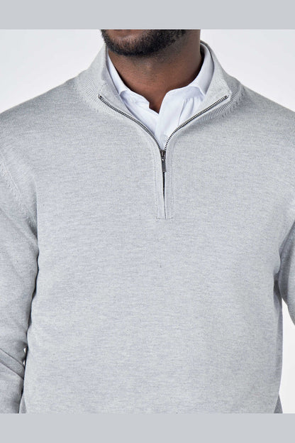 GREY 100% COTTON KNIT ZIP NECK JUMPER