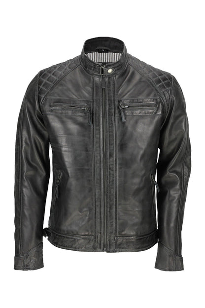 GREY BIKER LEATHER JACKET