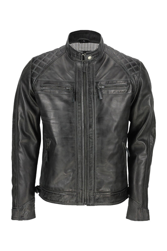 GREY BIKER LEATHER JACKET