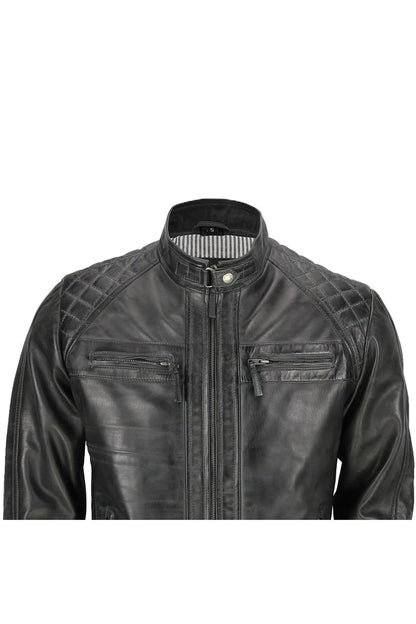GREY BIKER LEATHER JACKET