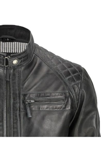 GREY BIKER LEATHER JACKET