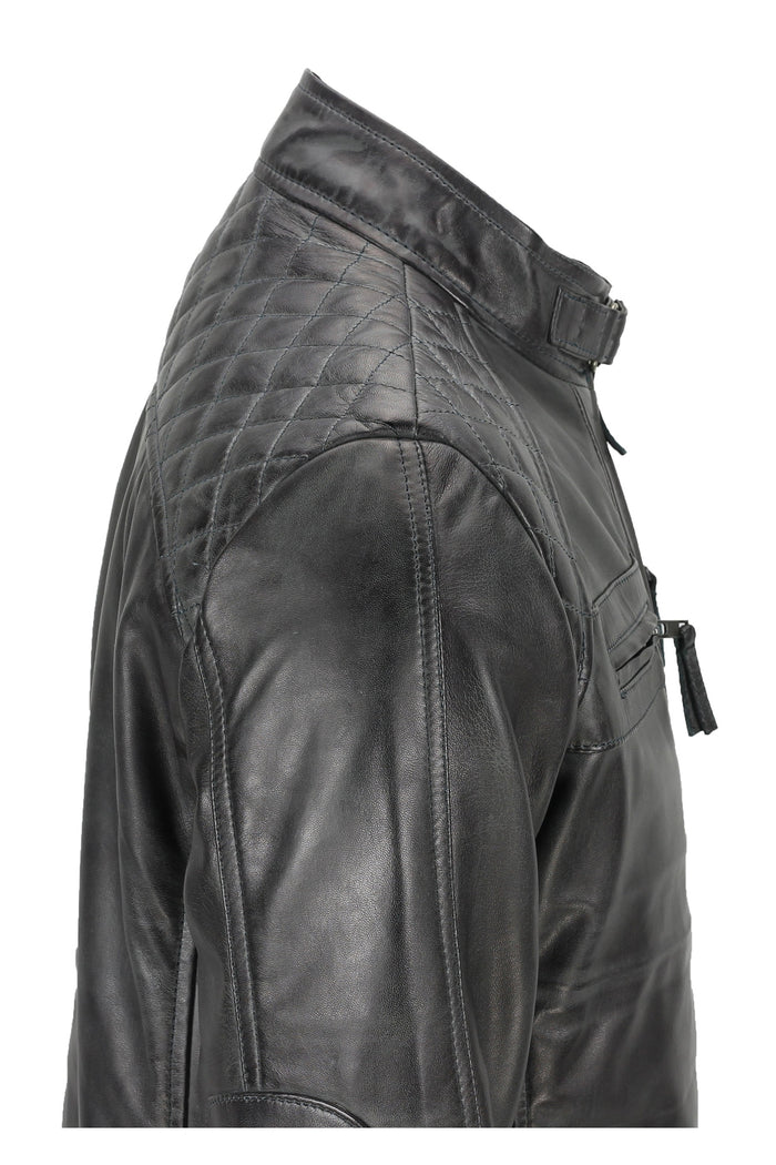 GREY BIKER LEATHER JACKET