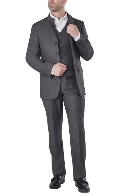 Grey Chinese Grandad Collar Nehru Jacket Suit