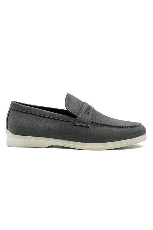 Grey Faux Suede Penny Loafers Lightweight Slip-Ons