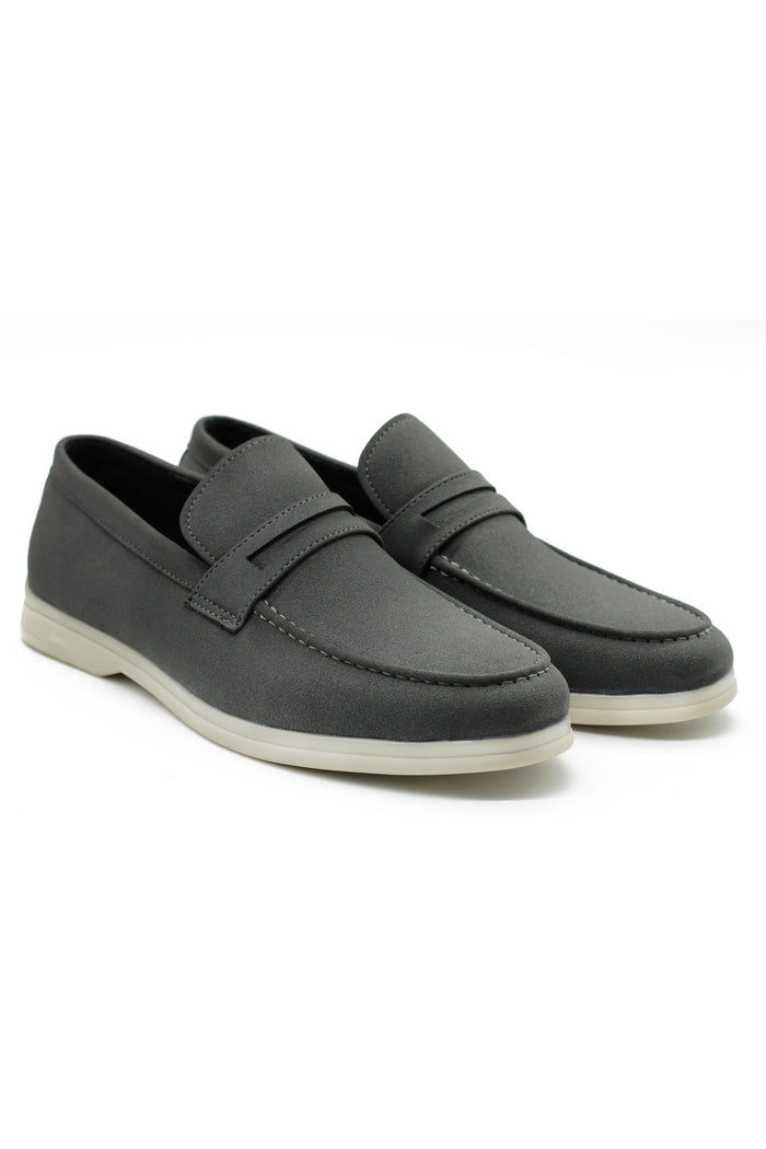 Grey Faux Suede Penny Loafers Lightweight Slip-Ons