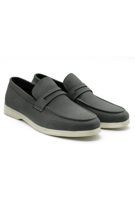 Grey Faux Suede Penny Loafers Lightweight Slip-Ons