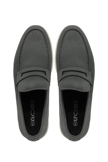 Grey Faux Suede Penny Loafers Lightweight Slip-Ons