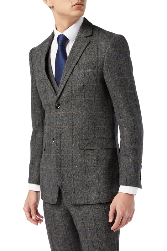 Grey Tweed Check Herringbone Suit