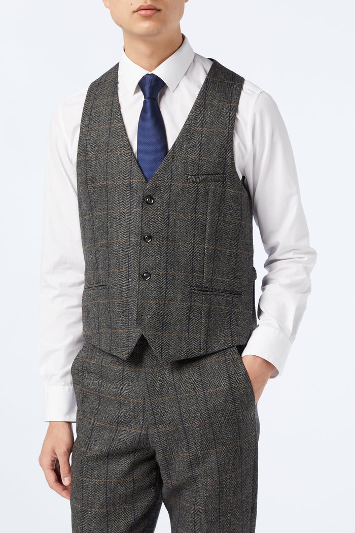Grey Tweed Check Herringbone Suit