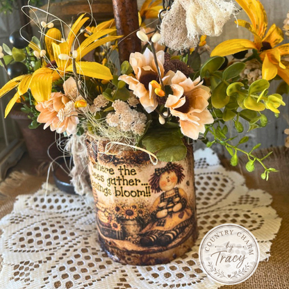 Grungy Bee Can with Florals and Rustic Candle