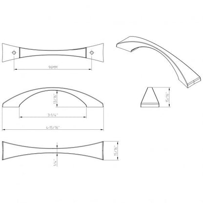 Hardware Resources 525-96DBAC Glendale 96mm Center to Center Square Cabinet Pull, ORB