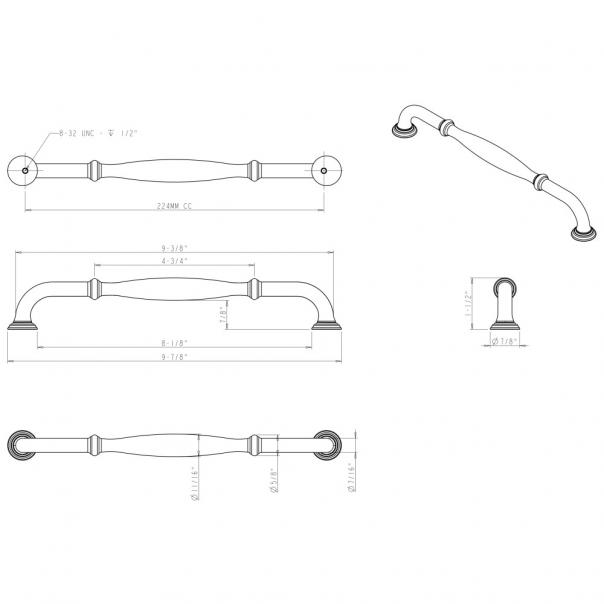 Hardware Resources 658-224PC Tiffany 224mm Center to Center Cabinet Pull, Polished Chrome