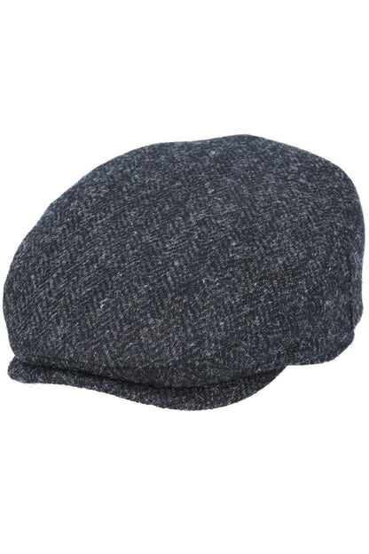 HARRIS TWEED - BLACK PURE SCOTTISH WOOL FLAT CAP