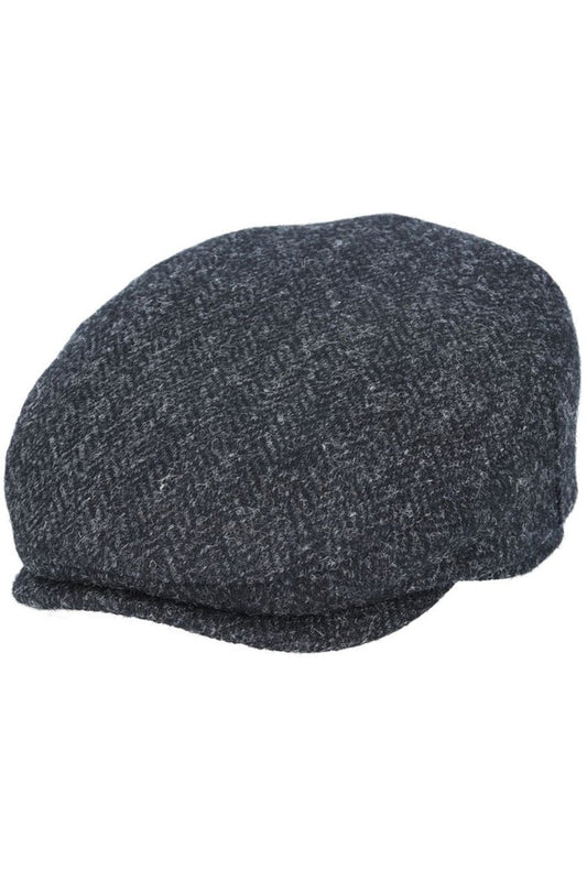 HARRIS TWEED - BLACK PURE SCOTTISH WOOL FLAT CAP