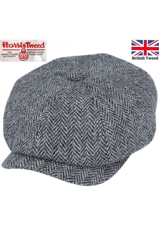 HARRIS TWEED - GREY PURE WOOL TWEED FLAT CAP