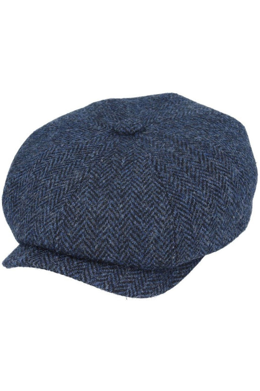 HARRIS TWEED - NAVY PURE WOOL TWEED FLAT CAP