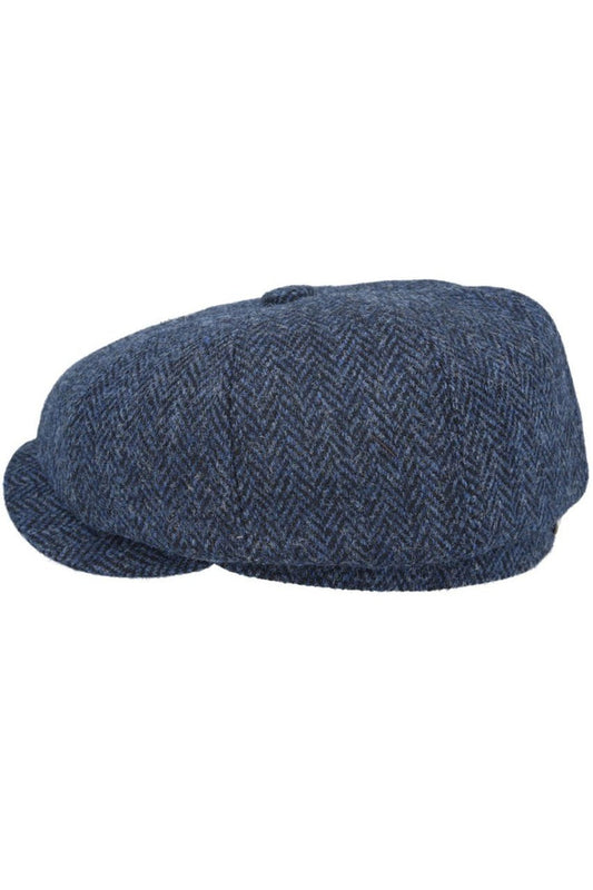 HARRIS TWEED - NAVY PURE WOOL TWEED FLAT CAP