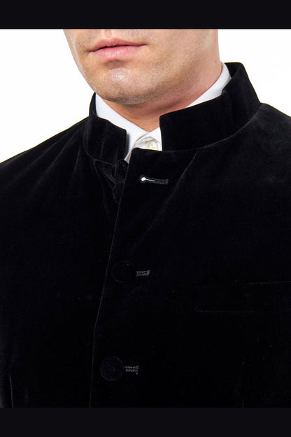 HARSHIL – BLACK VELVET SMOKING JACKET NEHRU COLLAR