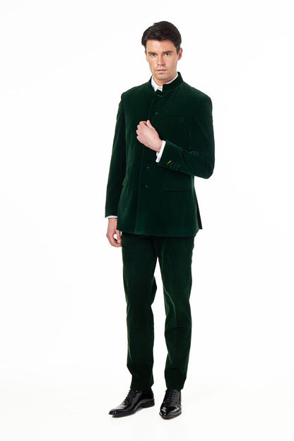HARSHIL – GREEN VELVET SMOKING JACKET NEHRU COLLAR