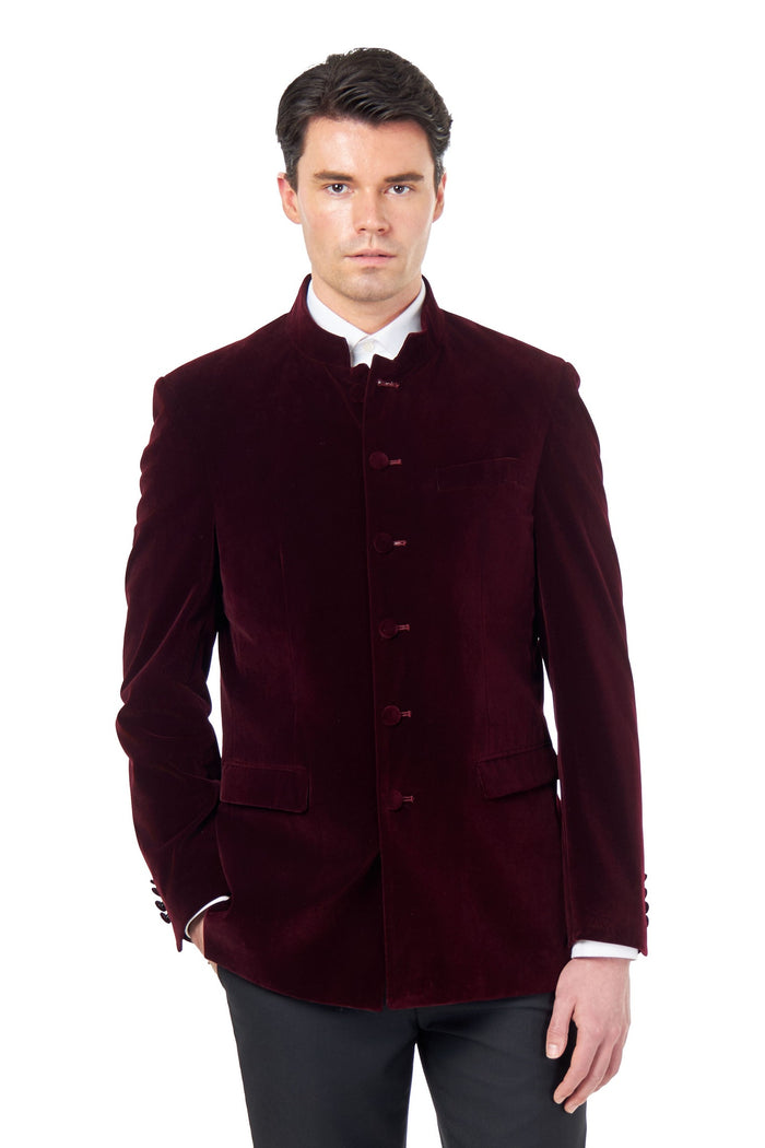 HARSHIL – MAROON VELVET SMOKING JACKET NEHRU COLLAR