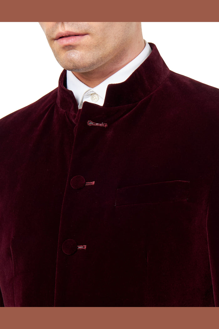 HARSHIL – MAROON VELVET SMOKING JACKET NEHRU COLLAR
