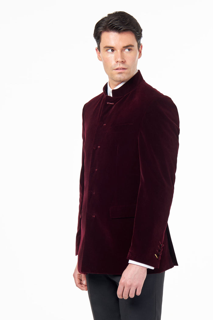 HARSHIL – MAROON VELVET SMOKING JACKET NEHRU COLLAR