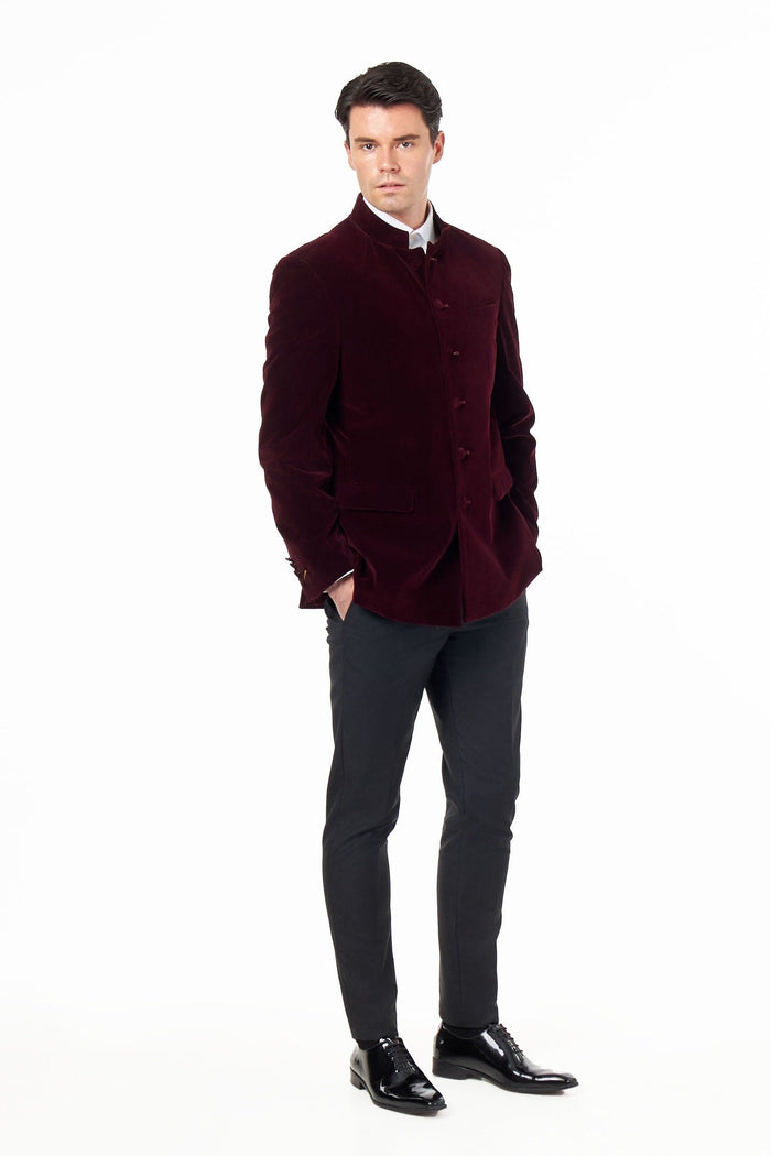 HARSHIL – MAROON VELVET SMOKING JACKET NEHRU COLLAR