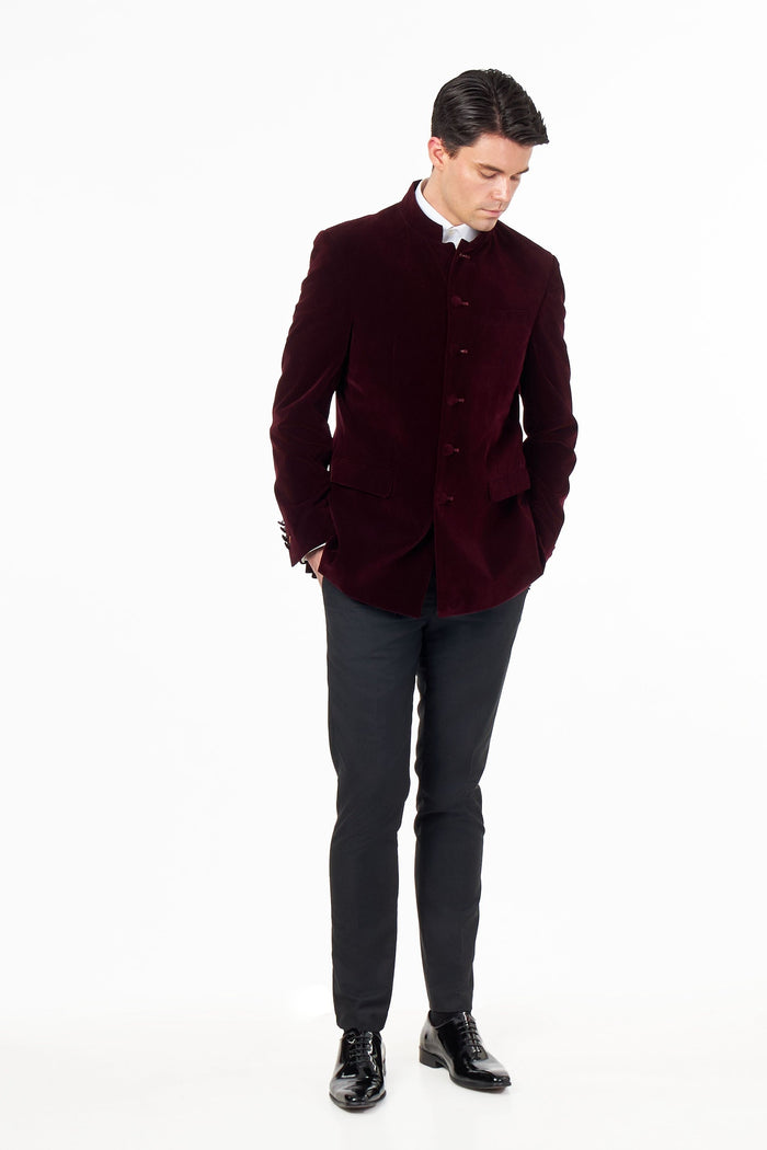 HARSHIL – MAROON VELVET SMOKING JACKET NEHRU COLLAR