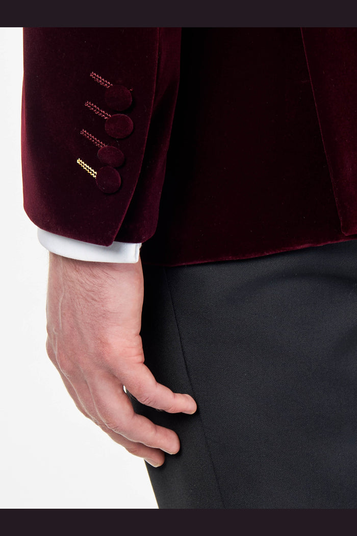 HARSHIL – MAROON VELVET SMOKING JACKET NEHRU COLLAR