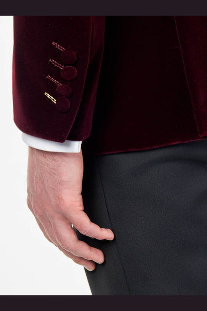 HARSHIL – MAROON VELVET SMOKING JACKET NEHRU COLLAR