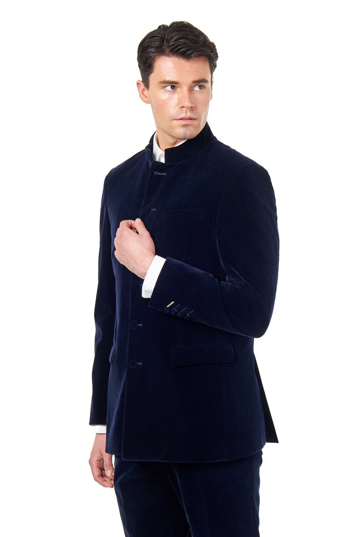 HARSHIL – NAVY BLUE VELVET SMOKING JACKET NEHRU COLLAR