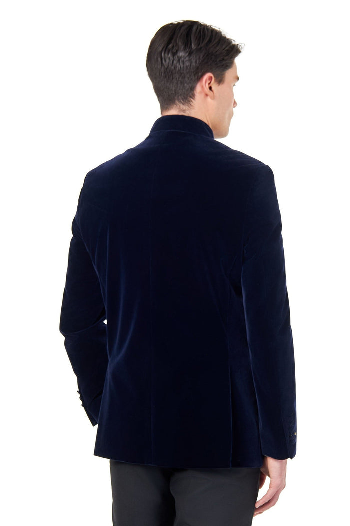HARSHIL – NAVY BLUE VELVET SMOKING JACKET NEHRU COLLAR