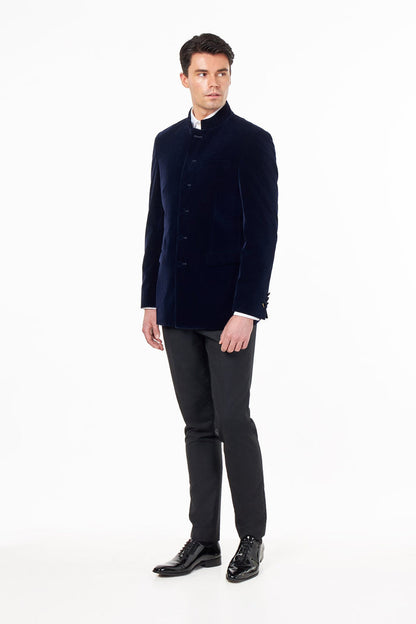 HARSHIL – NAVY BLUE VELVET SMOKING JACKET NEHRU COLLAR