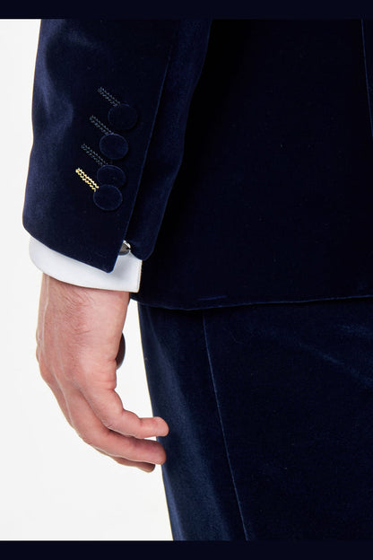 HARSHIL – NAVY BLUE VELVET SMOKING JACKET NEHRU COLLAR