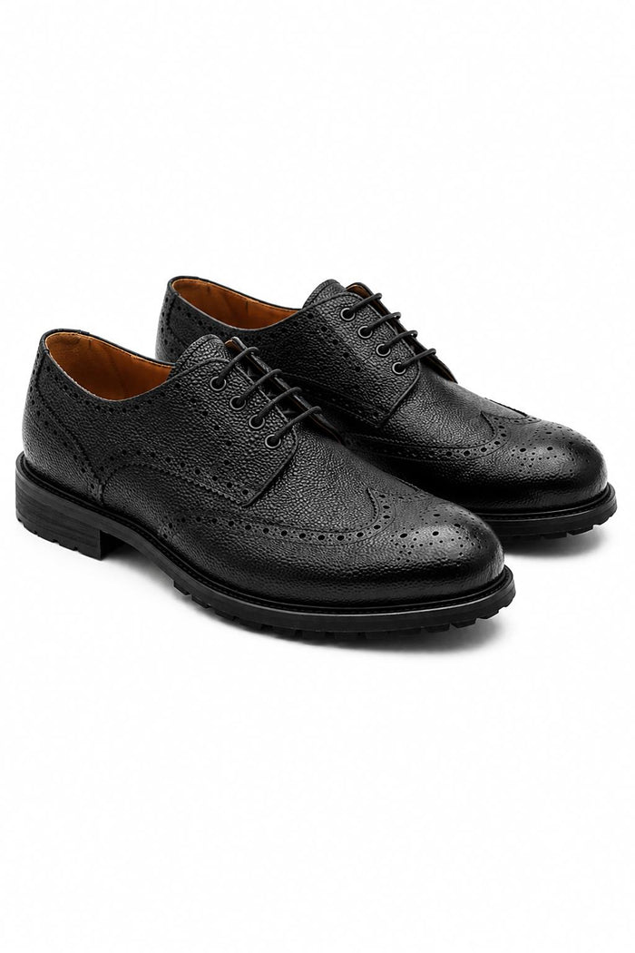 HART Men’s Black Grain Leather Wingtip Brogue Derby Shoes