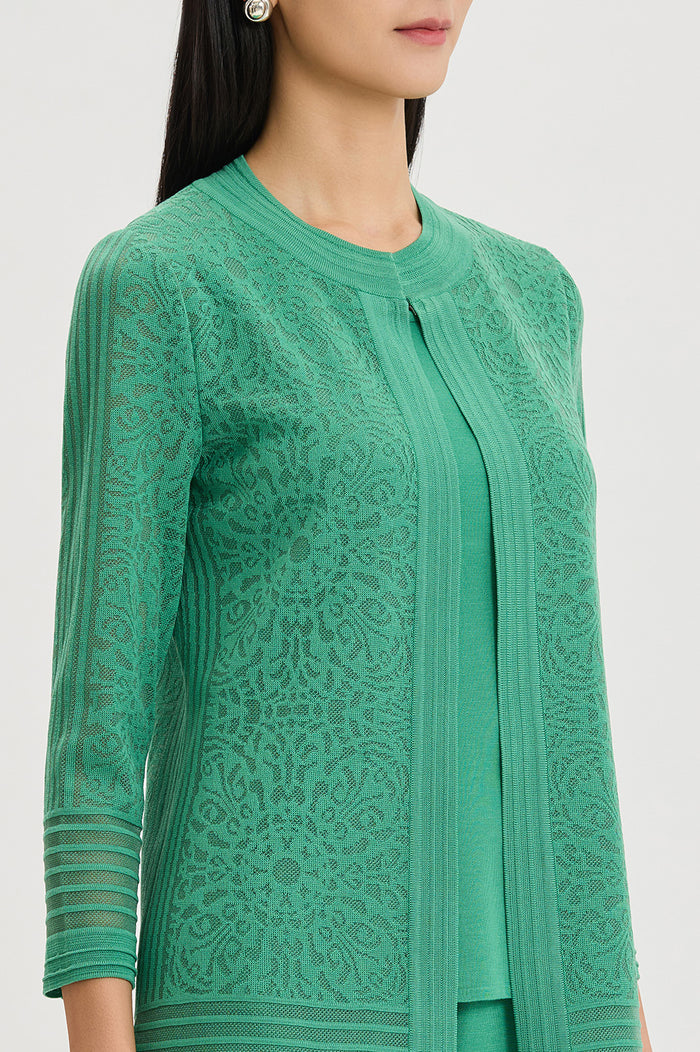 Heritage Burnout Medallion Knit Jacket, Kelly Green | Ming Wang